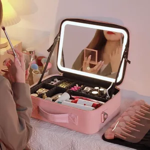 bolsa de cosméticos, estuche de cosméticos, estuche de cosméticos con espejo, caja de almacenamiento de maquillaje, estuche de cosméticos con luz