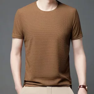 Camiseta de hombre, camiseta de cuello redondo, camiseta de gofre, camiseta de algodón, camiseta de manga corta